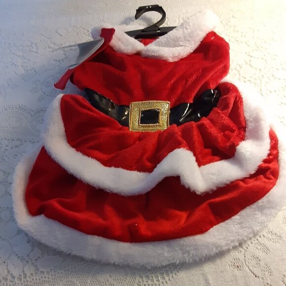 PetLuv (M) Mrs.Santa Claus Dress for Dogs 14" to 17". Red & White Furry Material - Picture 1 of 4